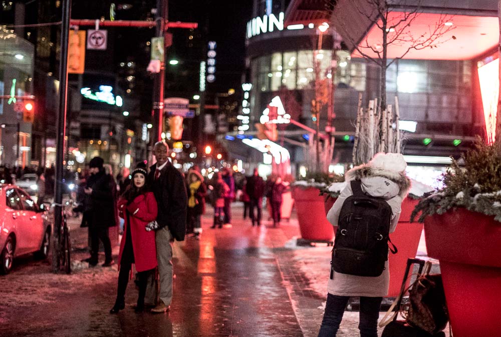 once, i saw two people posing at Yonge and Dundas